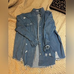 Distressed Denim Button Up
